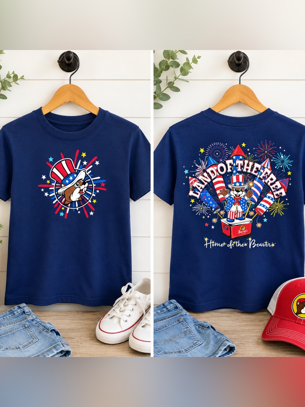 Buc-ee’s Youth Small 2024 Land of the Free Patriotic Graphic Tee Fireworks USA